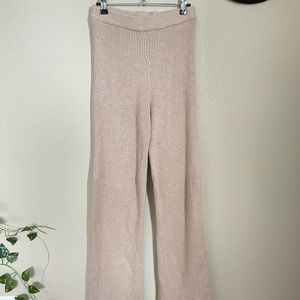Tan Wide Leg Knit Pants